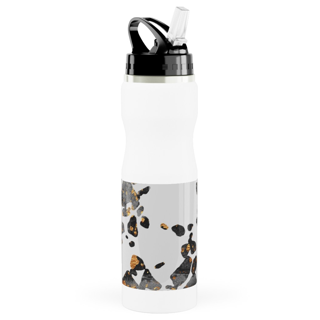 Gold Speckled Terrazzo Stainless Steel Water Bottle with Straw, 25oz, With Straw, Black, Black