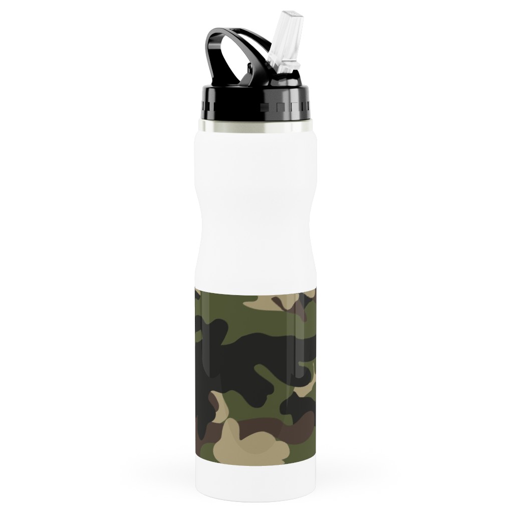 Ducks, Trucks, and Eight Point Bucks - Camo Stainless Steel Water Bottle with Straw, 25oz, With Straw, Green, Classic Green
