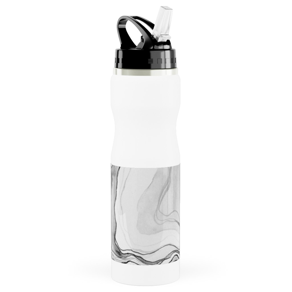 Watercolor Marble Stainless Steel Water Bottle with Straw, 25oz, With Straw, Gray