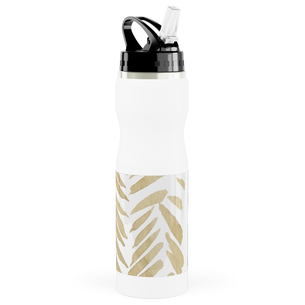 Leaf - Gold Stainless Steel Water Bottle with Straw, 25oz, With Straw, Yellow