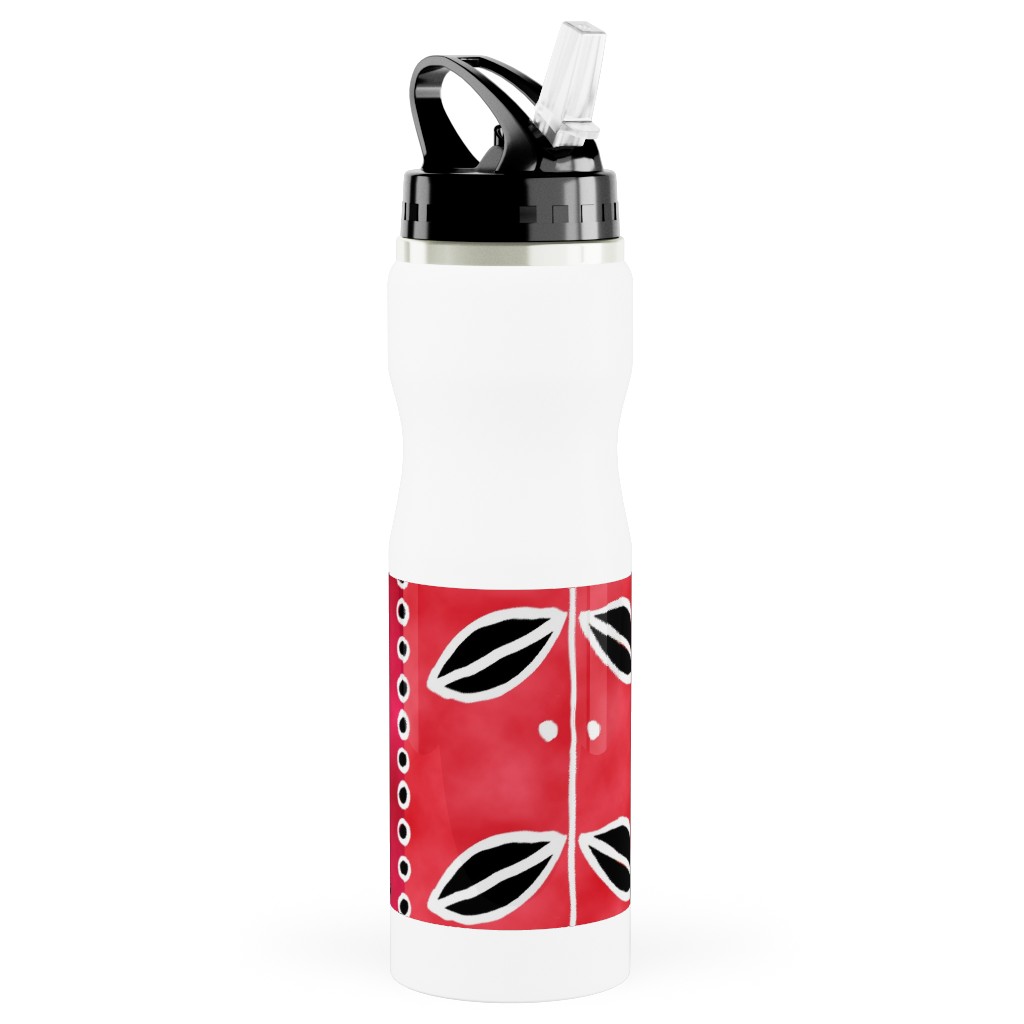 Ribbons Stainless Steel Water Bottle with Straw, 25oz, With Straw, Red