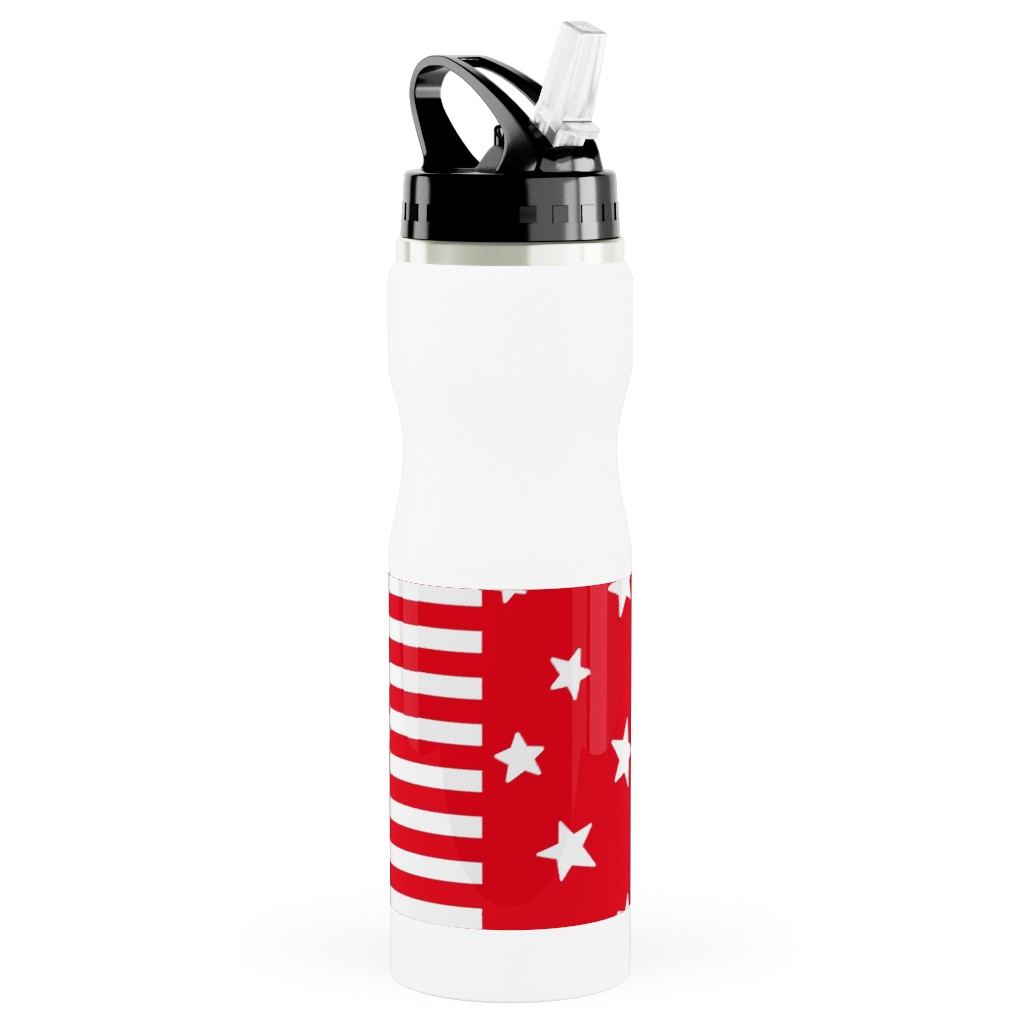Stars and Stripes Reversed - Canada Day - Red and White Stainless Steel Water Bottle with Straw, 25oz, With Straw, Red, Red