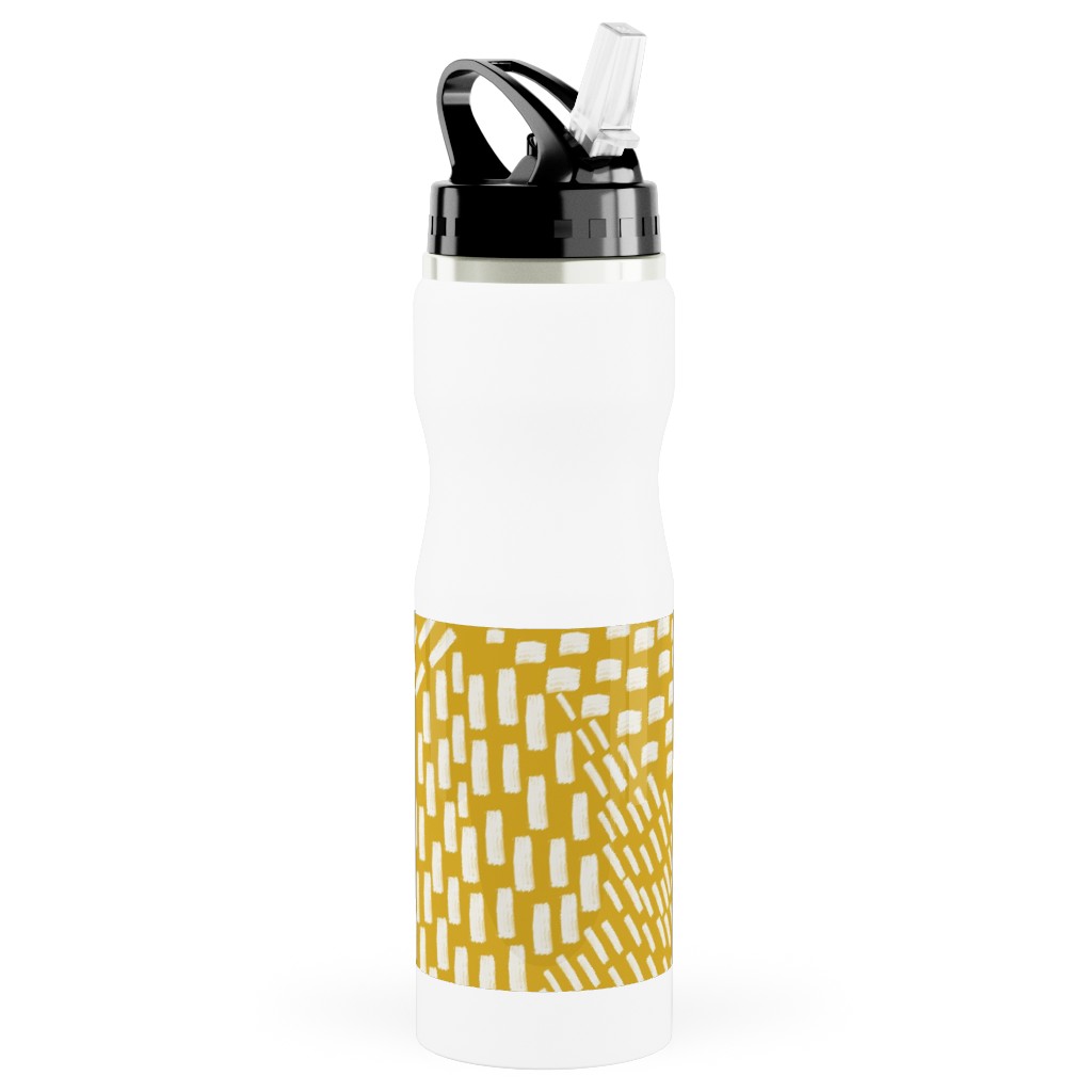 Abstract Brushstrokes Stainless Steel Water Bottle with Straw, 25oz, With Straw, Yellow