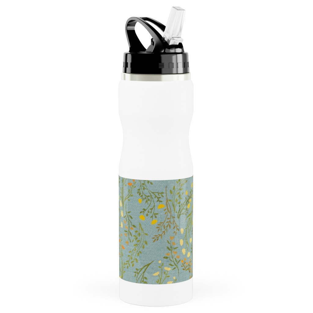 Summer Meadow Stainless Steel Water Bottle with Straw, 25oz, With Straw, Green, Spring Valley