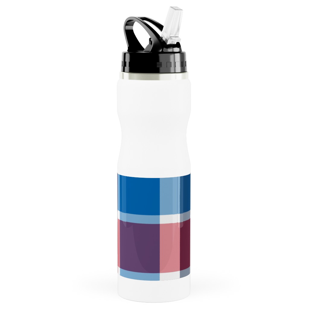 Independence Day Plaid - Multi Stainless Steel Water Bottle with Straw, 25oz, With Straw, Multicolor