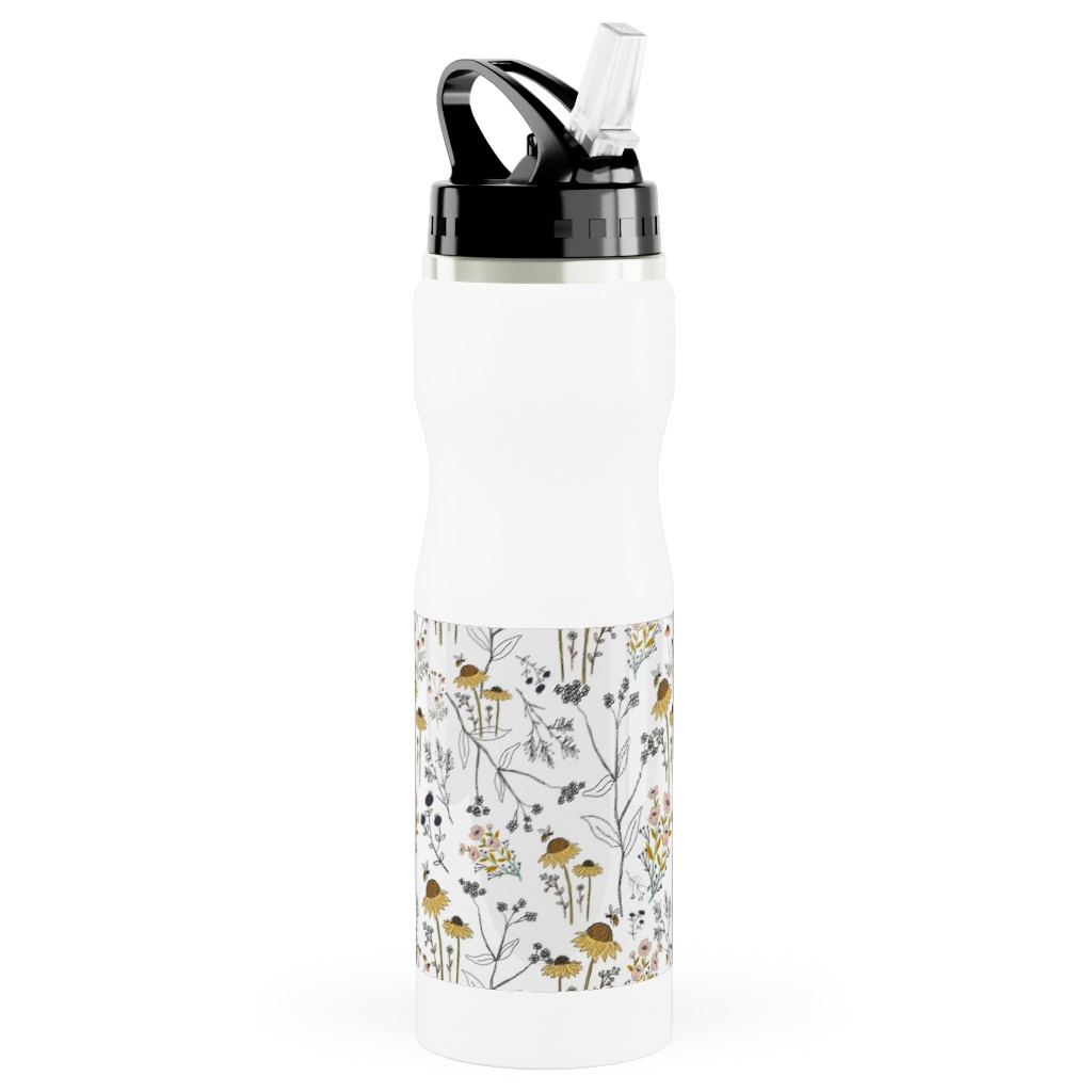 Bee Nice To Me Stainless Steel Water Bottle with Straw, 25oz, With Straw, Yellow