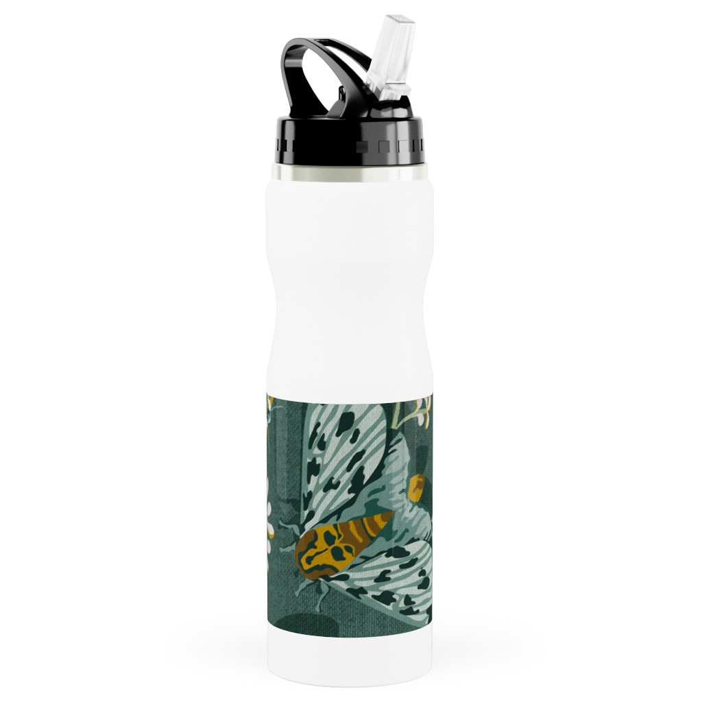 Gathering Moths - Green Stainless Steel Water Bottle with Straw, 25oz, With Straw, Green