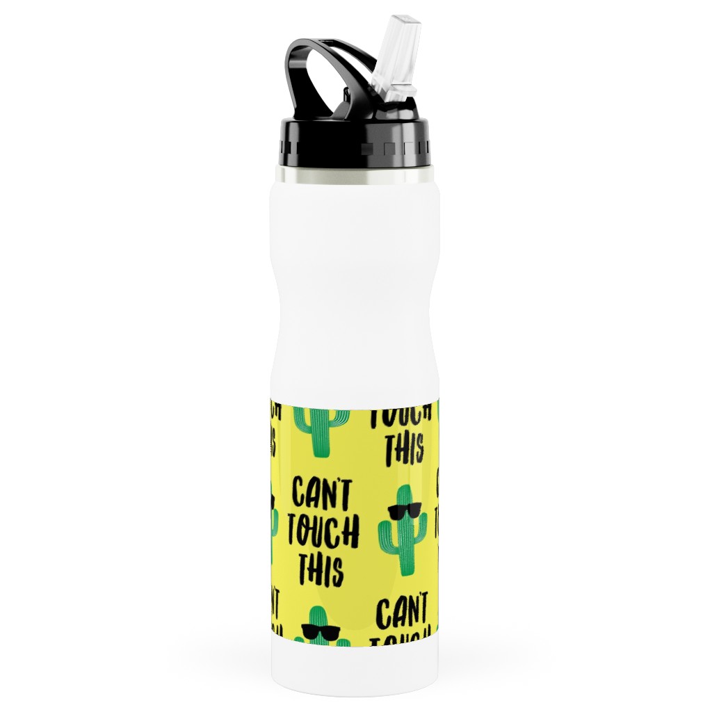 Can't Touch This - Cactus With Sunnies - Yellow Stainless Steel Water Bottle with Straw, 25oz, With Straw, Yellow, Classic Yellow