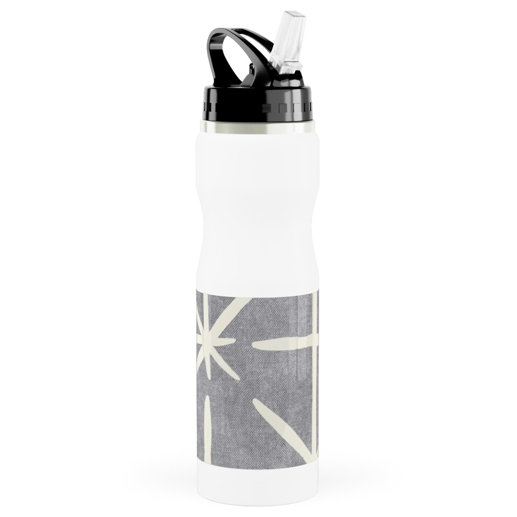 Geometric Triangles - Distressed - Grey Stainless Steel Water Bottle with Straw, 25oz, With Straw, Gray, Gray