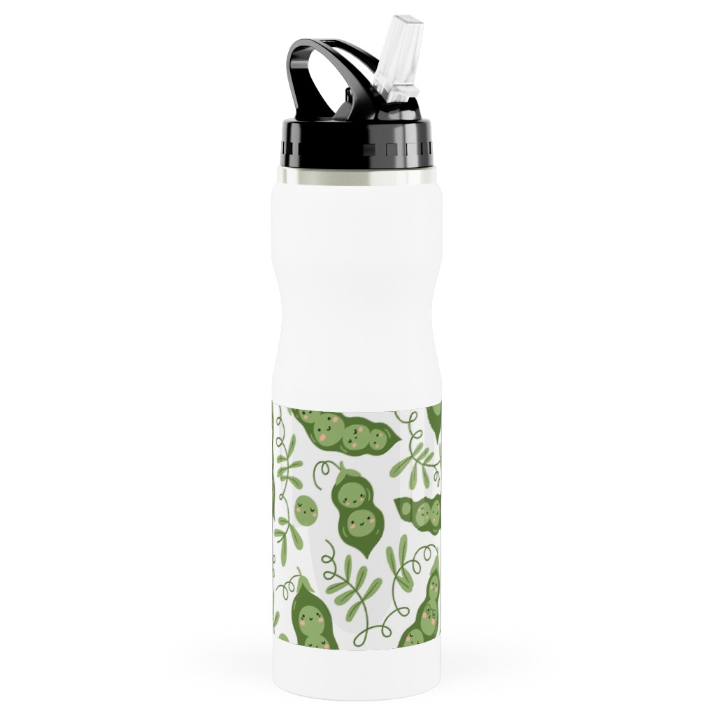 Cute Peas - Green Stainless Steel Water Bottle with Straw, 25oz, With Straw, Green