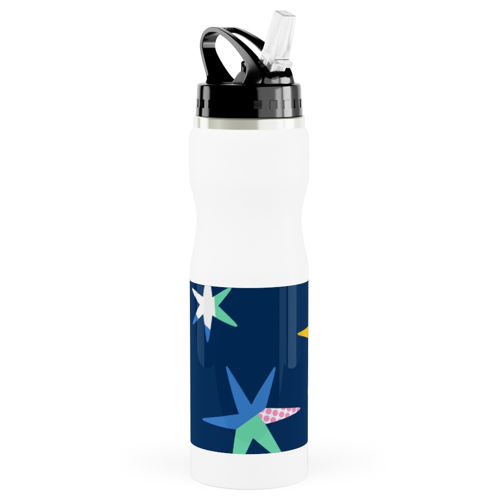 Modern Starry Sky - Blue Stainless Steel Water Bottle with Straw, 25oz, With Straw, Blue