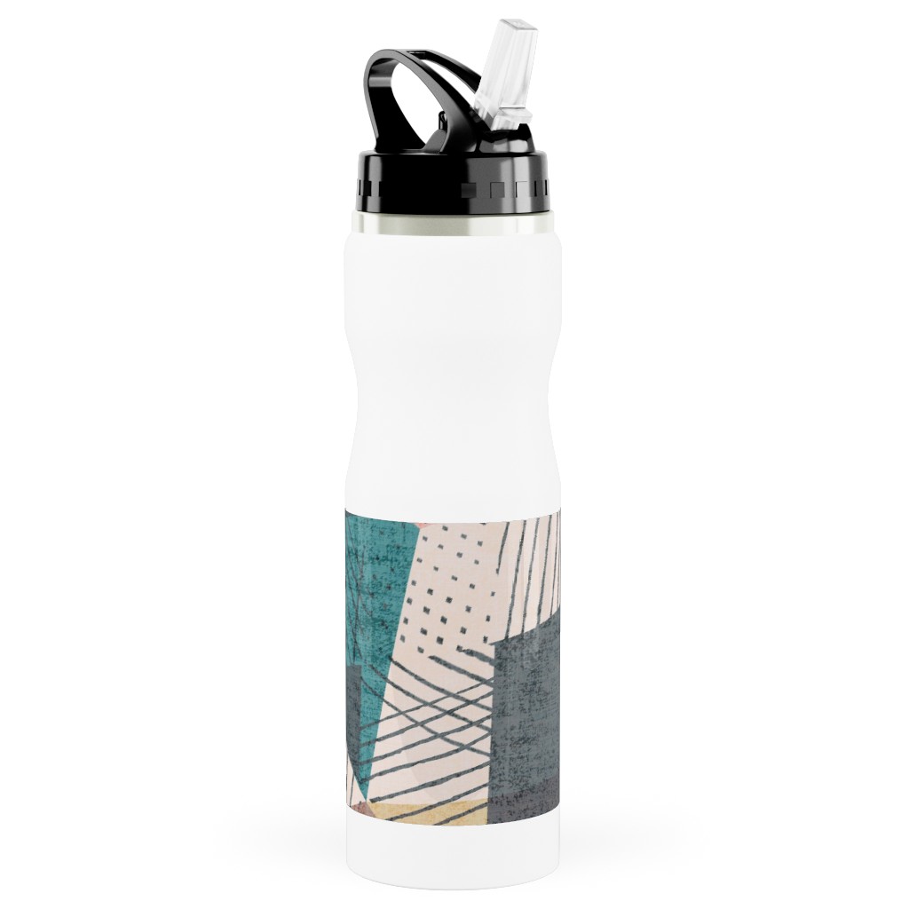 Abstract Geometic - Multi Stainless Steel Water Bottle with Straw, 25oz, With Straw, Multicolor