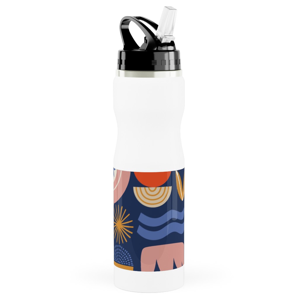 Colorful Geometry - Dark Stainless Steel Water Bottle with Straw, 25oz, With Straw, Multicolor