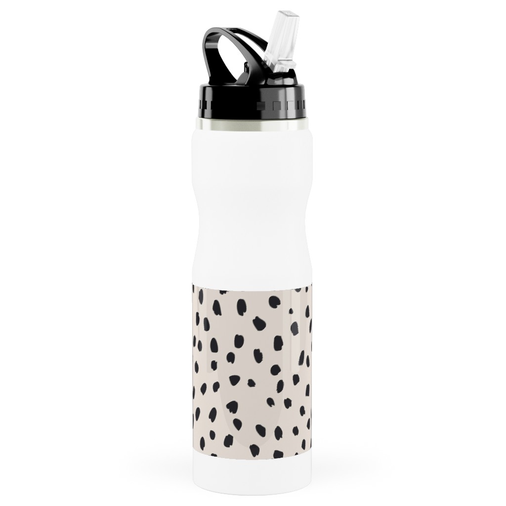 Black Marks - Creamy Beige Stainless Steel Water Bottle with Straw, 25oz, With Straw, Beige, Pearl