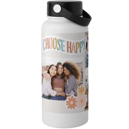 Choose Happy Stainless Steel Wide Mouth Water Bottle, 30oz, Wide Mouth, Beige