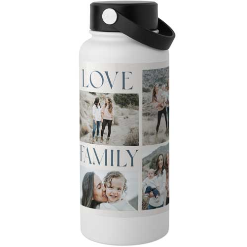 Love Grateful Family Stainless Steel Wide Mouth Water Bottle, 30oz, Wide Mouth, Gray