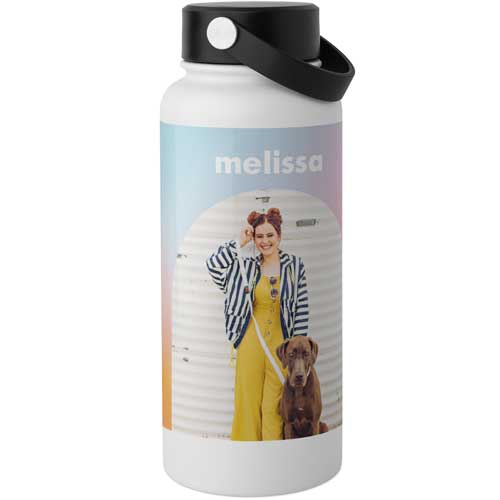 Ombre Arches Stainless Steel Wide Mouth Water Bottle, 30oz, Wide Mouth, Pink, peony