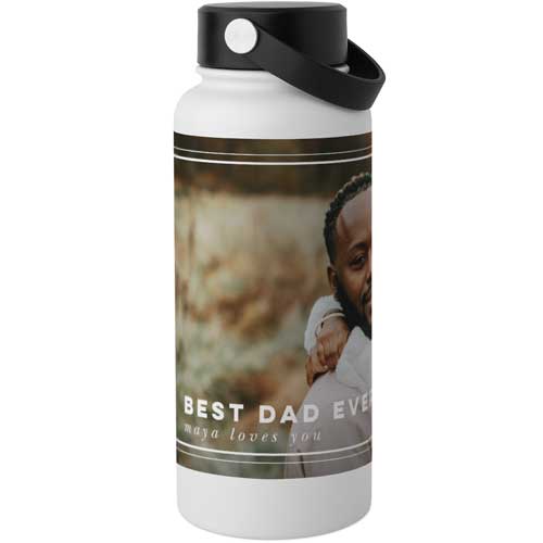 Simple Frame Lines Stainless Steel Wide Mouth Water Bottle, 30oz, Wide Mouth, White