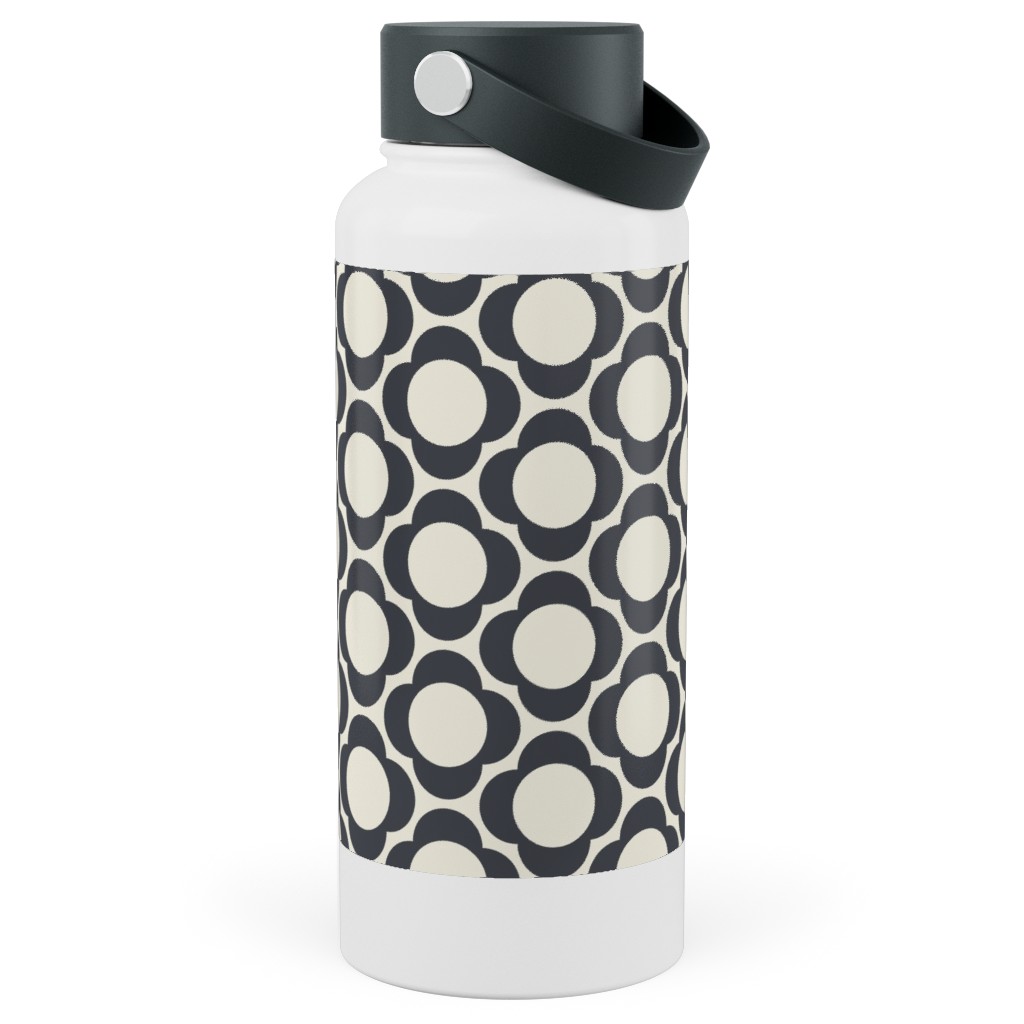 Lotta's Scandi Daisy - Navy on Cream Stainless Steel Wide Mouth Water Bottle, 30oz, Wide Mouth, Beige, Pearl