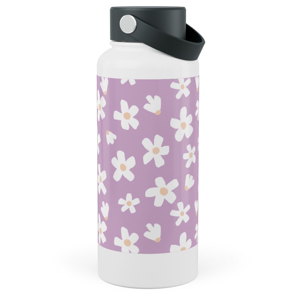 Daisy Garden Floral - Purple Stainless Steel Wide Mouth Water Bottle, 30oz, Wide Mouth, Purple