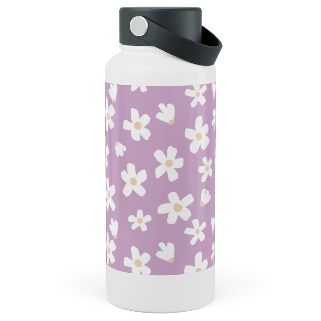 Daisy Garden Floral - Purple Stainless Steel Wide Mouth Water Bottle, 30oz, Wide Mouth, Purple, Purple