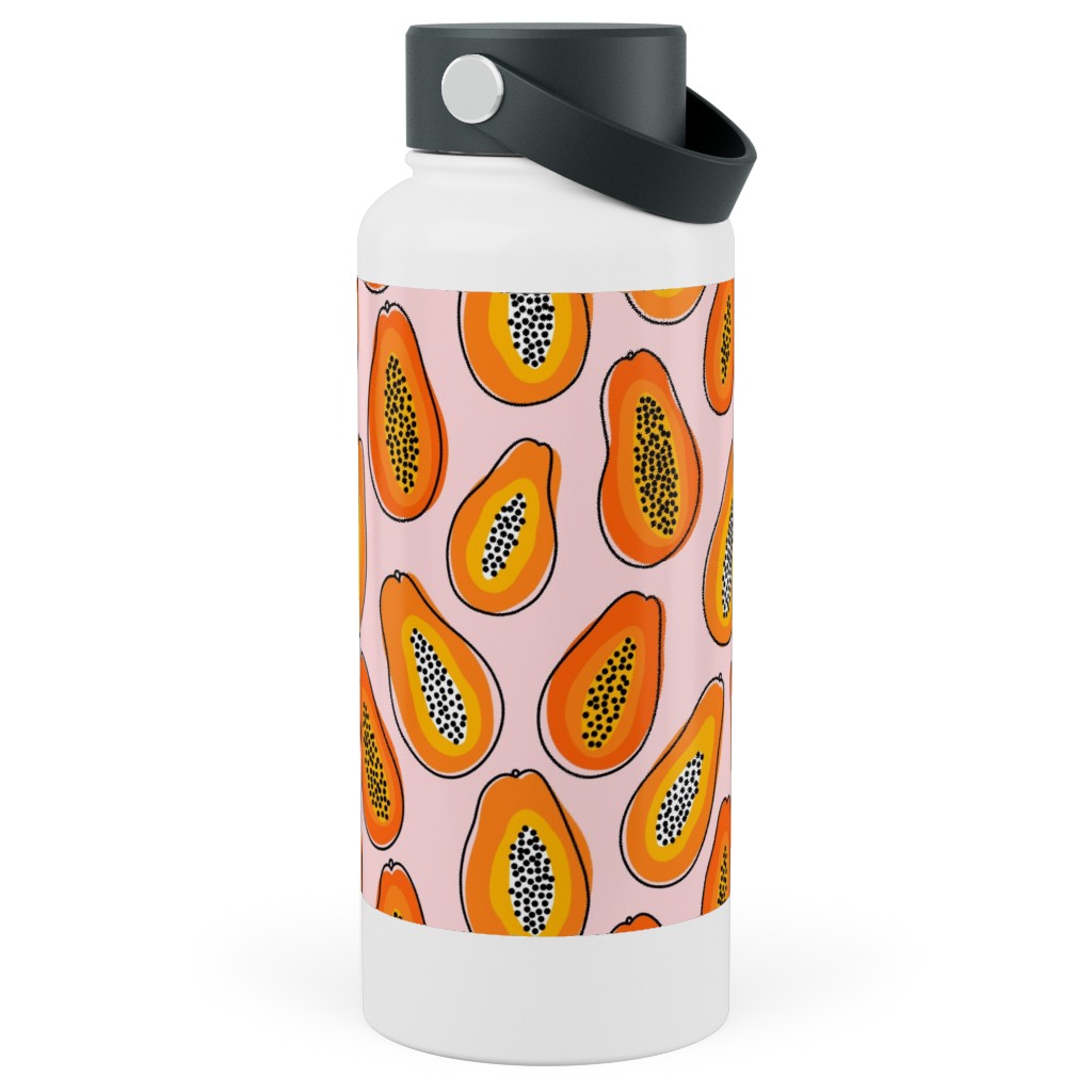 Abstract Papayas - Pink Stainless Steel Wide Mouth Water Bottle, 30oz, Wide Mouth, Pink, Bright Pink