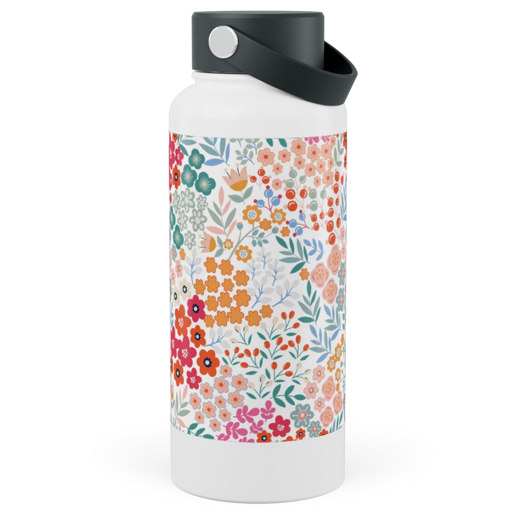Summer Flower Stainless Steel Wide Mouth Water Bottle, 30oz, Wide Mouth, Multicolor