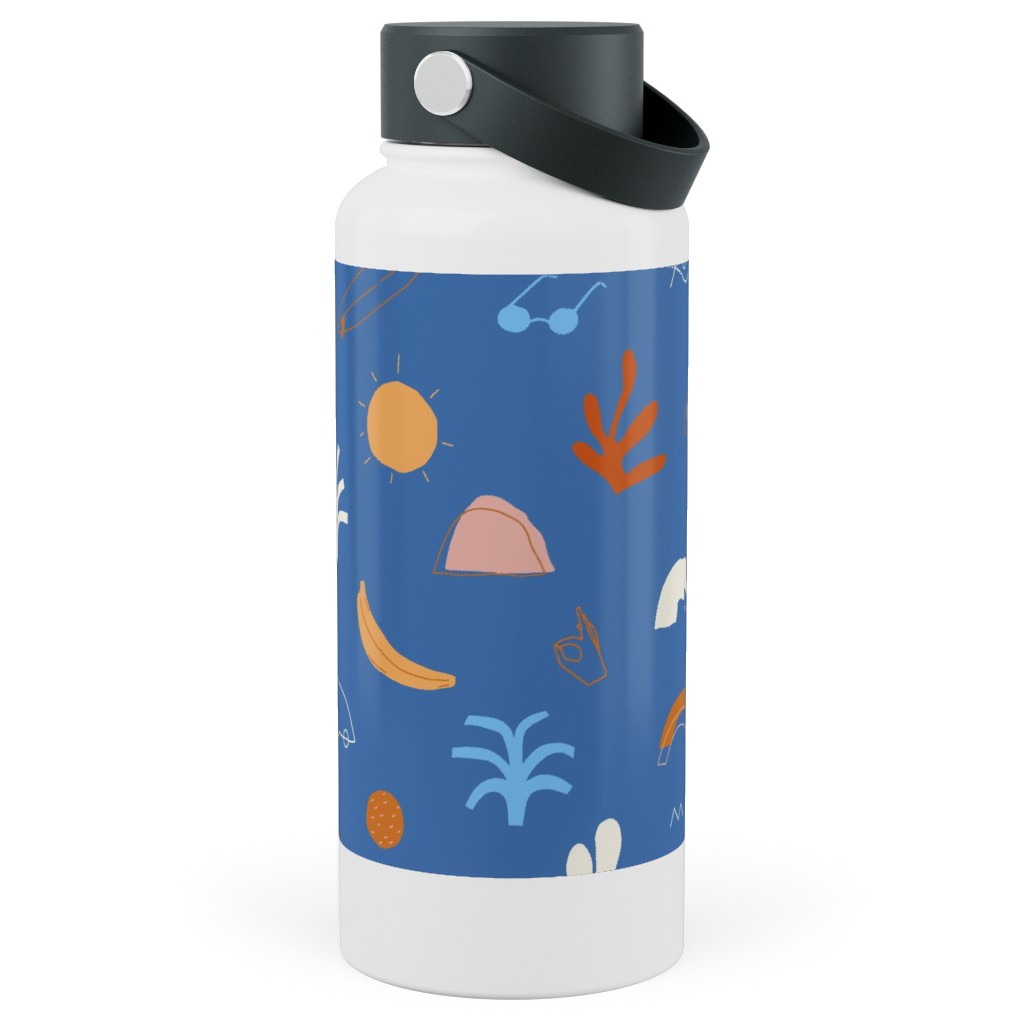 Summer Dayz - Blue Stainless Steel Wide Mouth Water Bottle, 30oz, Wide Mouth, Blue