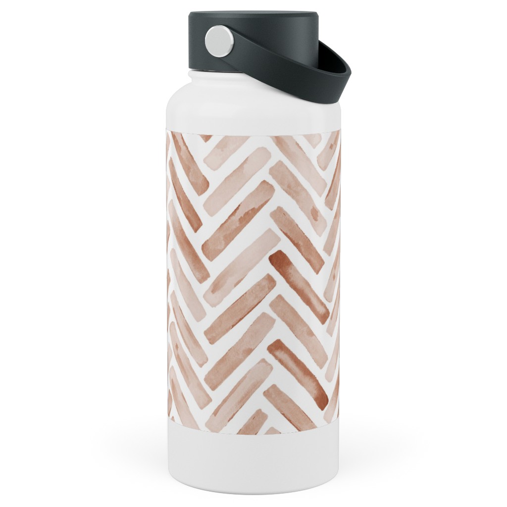 Painted Chevron Herringbone Stainless Steel Wide Mouth Water Bottle, 30oz, Wide Mouth, Brown