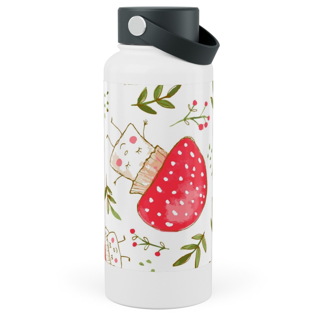 the Happiest Little Mushrooms - Red Stainless Steel Wide Mouth Water Bottle, 30oz, Wide Mouth, Red, Red