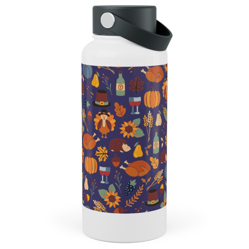Thanksgiving Table Stainless Steel Wide Mouth Water Bottle, 30oz, Wide Mouth, Multicolor, Viola