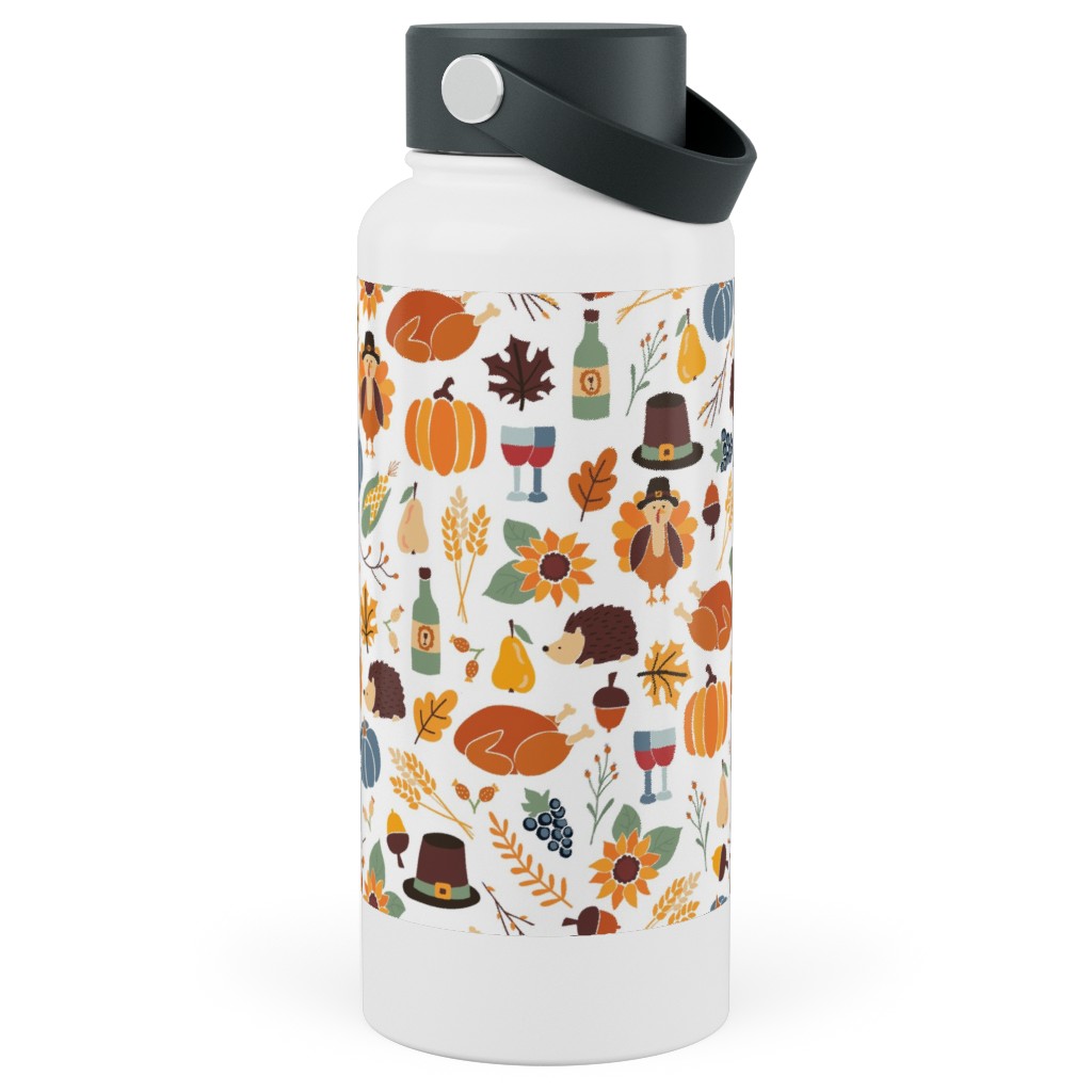 Thanksgiving Table Stainless Steel Wide Mouth Water Bottle, 30oz, Wide Mouth, Multicolor