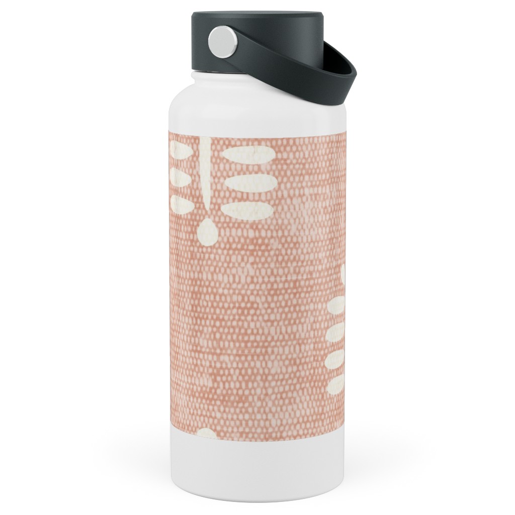 Block Print Fern - Dusty Pink Stainless Steel Wide Mouth Water Bottle, 30oz, Wide Mouth, Pink, Bright Pink