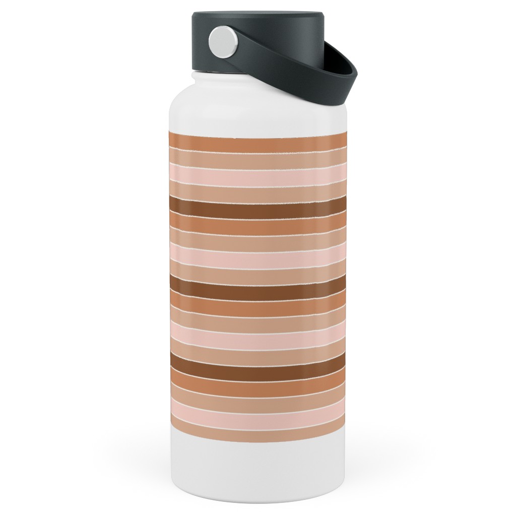 Candy Stripes Horizontal - Pink Stainless Steel Wide Mouth Water Bottle, 30oz, Wide Mouth, Pink