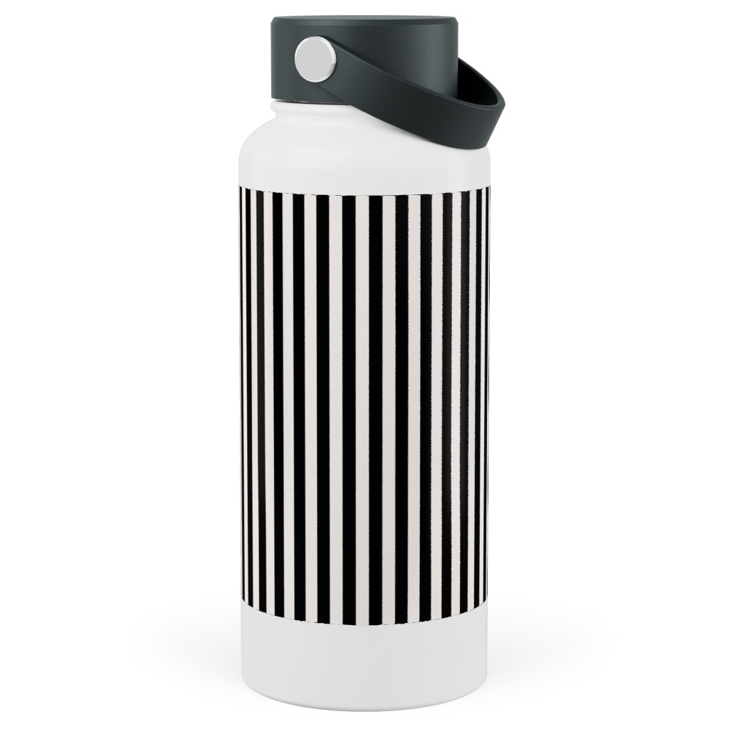 Basic Stripe - Black and Cream Stainless Steel Wide Mouth Water Bottle, 30oz, Wide Mouth, Black