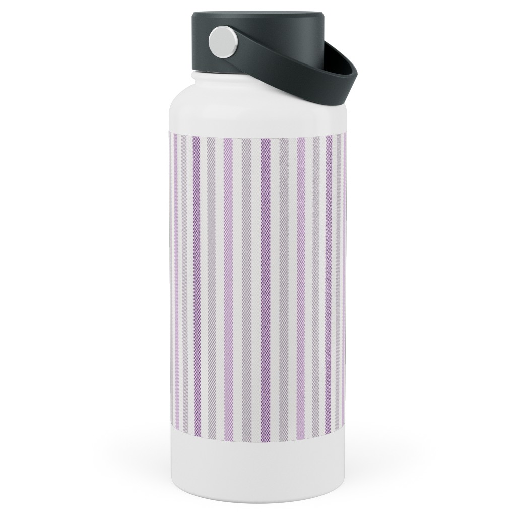 Tricolor French Ticking Stripe - Purple Stainless Steel Wide Mouth Water Bottle, 30oz, Wide Mouth, Purple