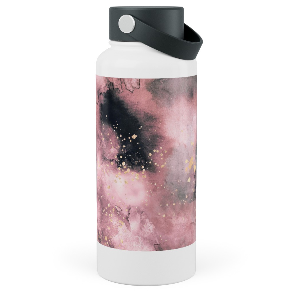 Watercolor Marble - Pink Stainless Steel Wide Mouth Water Bottle, 30oz, Wide Mouth, Pink