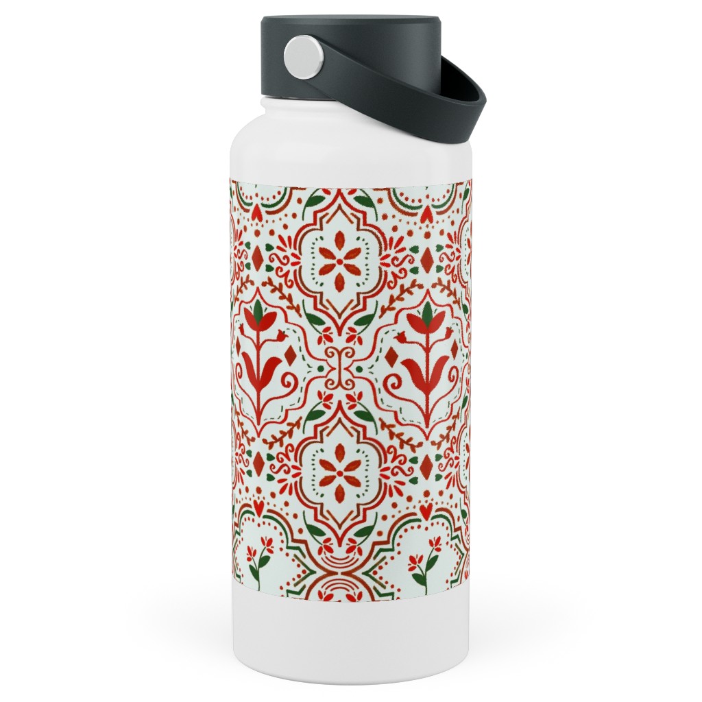 Moroccan Christmas Stainless Steel Wide Mouth Water Bottle, 30oz, Wide Mouth, Red, Red