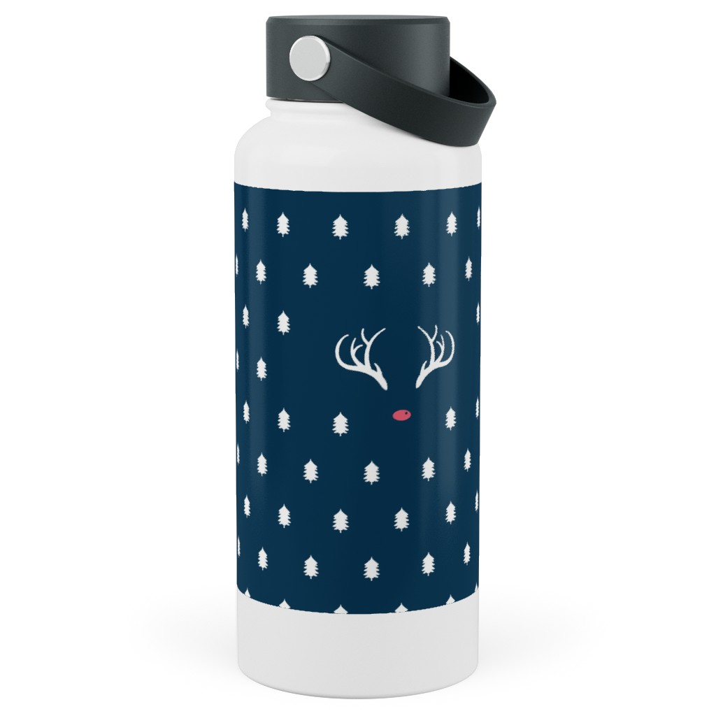 Modern Christmas Deer - Navy Stainless Steel Wide Mouth Water Bottle, 30oz, Wide Mouth, Blue, True Blue