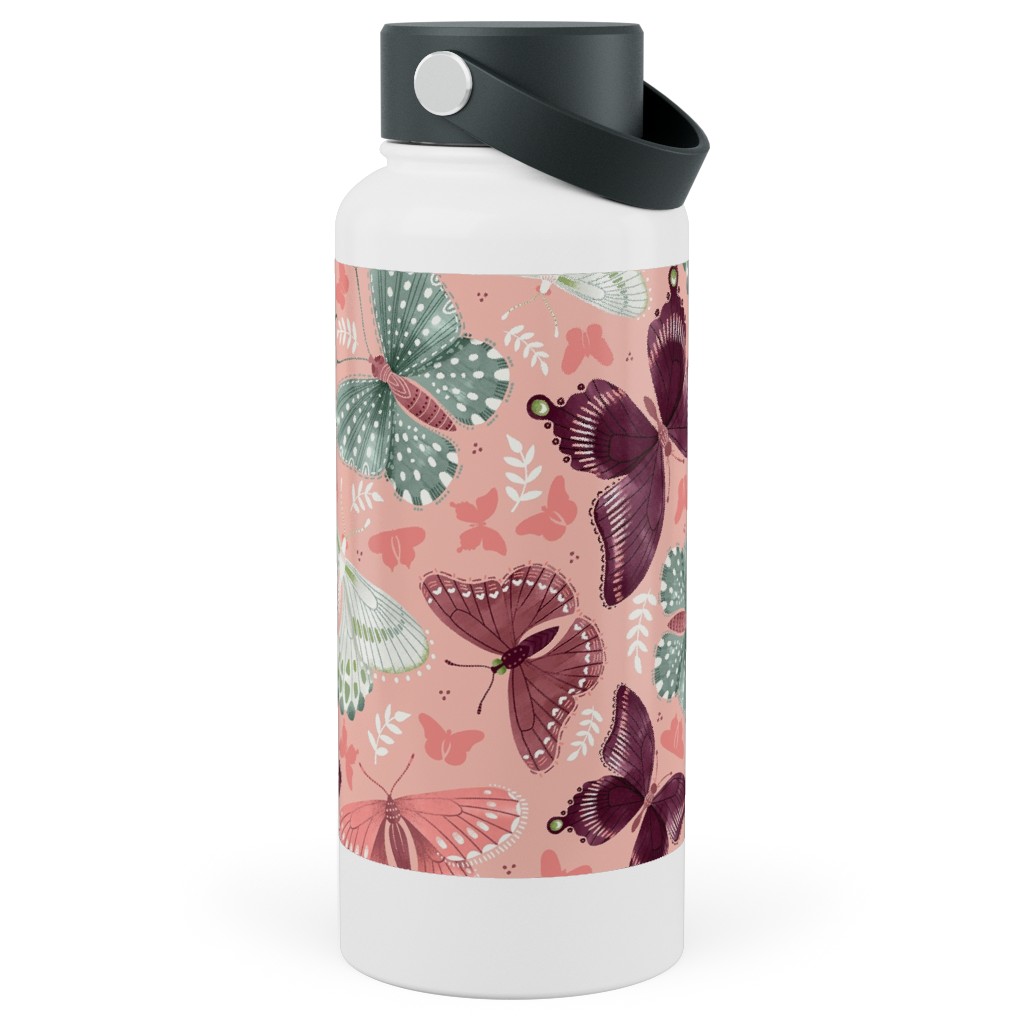 Romantic Butterflies - Pink Stainless Steel Wide Mouth Water Bottle, 30oz, Wide Mouth, Pink