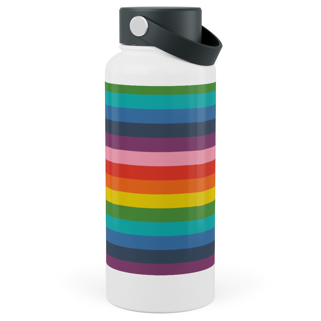 Colorful Live - Rainbow Stripe Stainless Steel Wide Mouth Water Bottle, 30oz, Wide Mouth, Multicolor