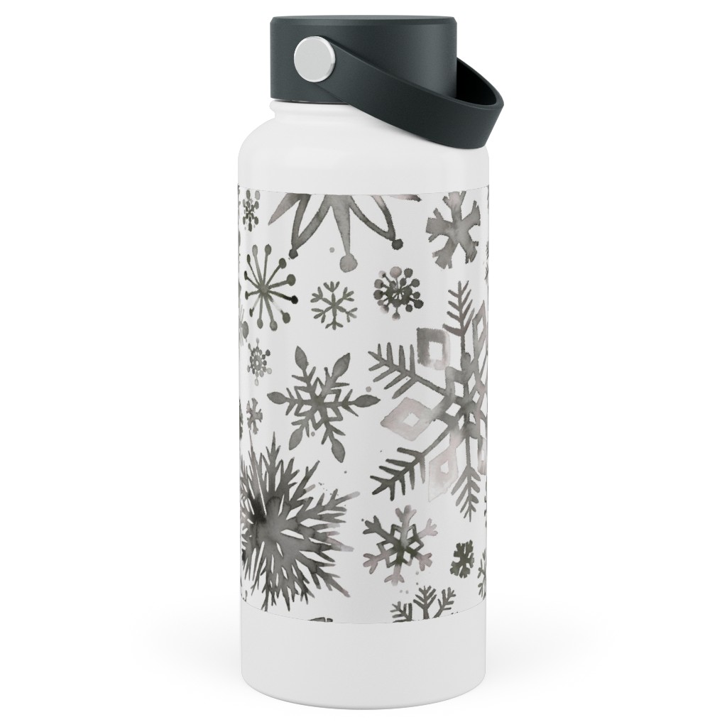 Winter Snowflakes - Gray Stainless Steel Wide Mouth Water Bottle, 30oz, Wide Mouth, Gray