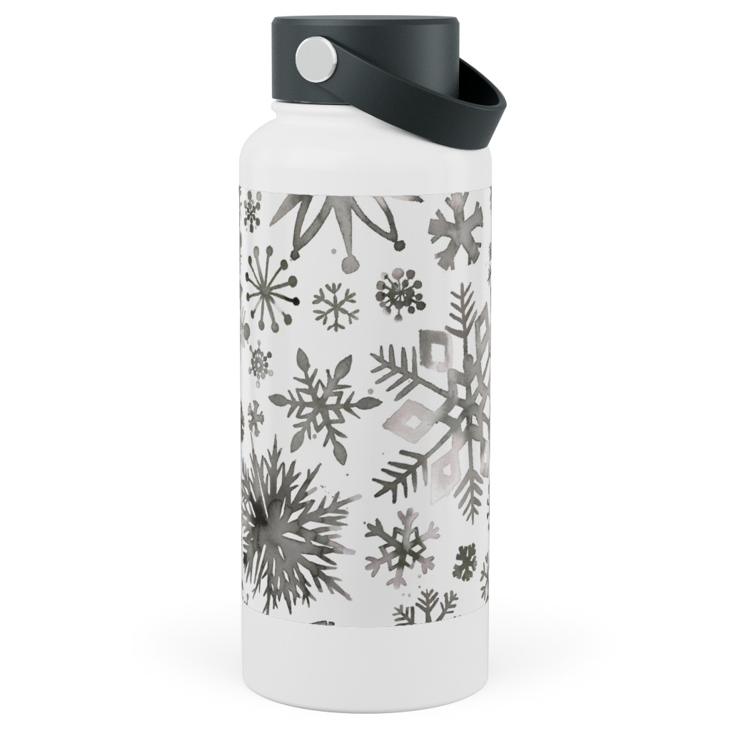 Winter Snowflakes - Gray Stainless Steel Wide Mouth Water Bottle, 30oz, Wide Mouth, Gray, Gray