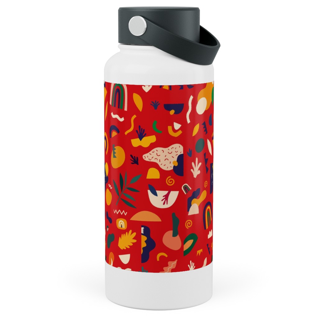Seamless Pattern - Red Stainless Steel Wide Mouth Water Bottle, 30oz, Wide Mouth, Red
