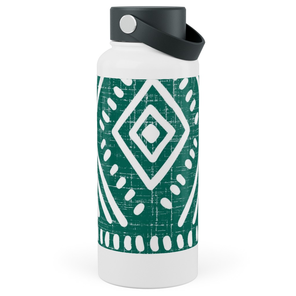 Abstract Diamond Stainless Steel Wide Mouth Water Bottle, 30oz, Wide Mouth, Green, Lake