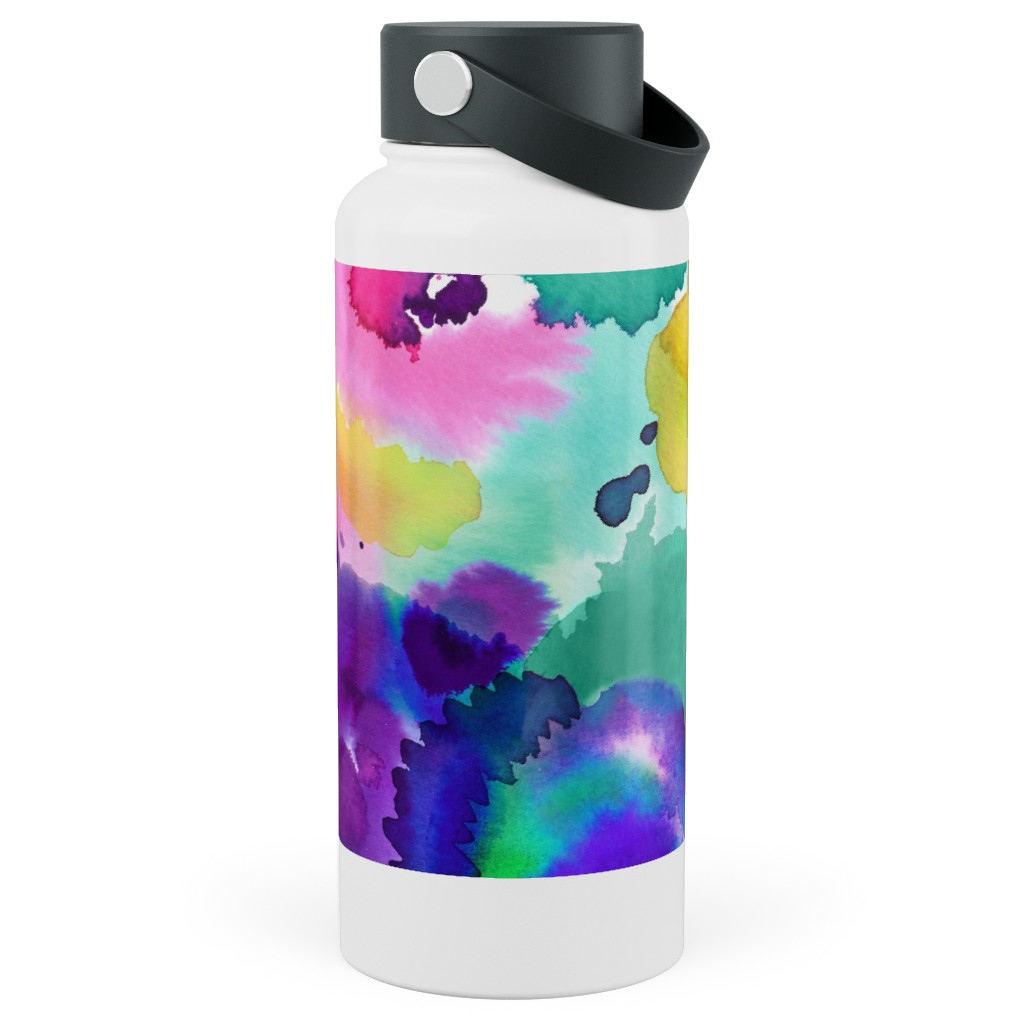 Abstract Floral Watercolor - Multi Stainless Steel Wide Mouth Water Bottle, 30oz, Wide Mouth, Multicolor