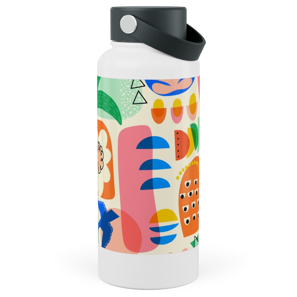 Abstract Shapes Fun Collage - Multi Stainless Steel Wide Mouth Water Bottle, 30oz, Wide Mouth, Multicolor