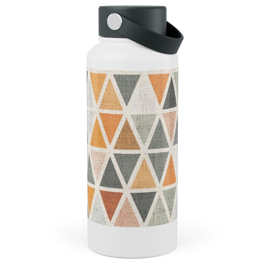 Triangles - Grey and Orange Stainless Steel Wide Mouth Water Bottle, 30oz, Wide Mouth, Multicolor