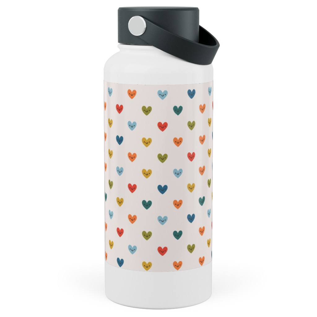 Cute Colored Hearts - Multi Stainless Steel Wide Mouth Water Bottle, 30oz, Wide Mouth, Multicolor