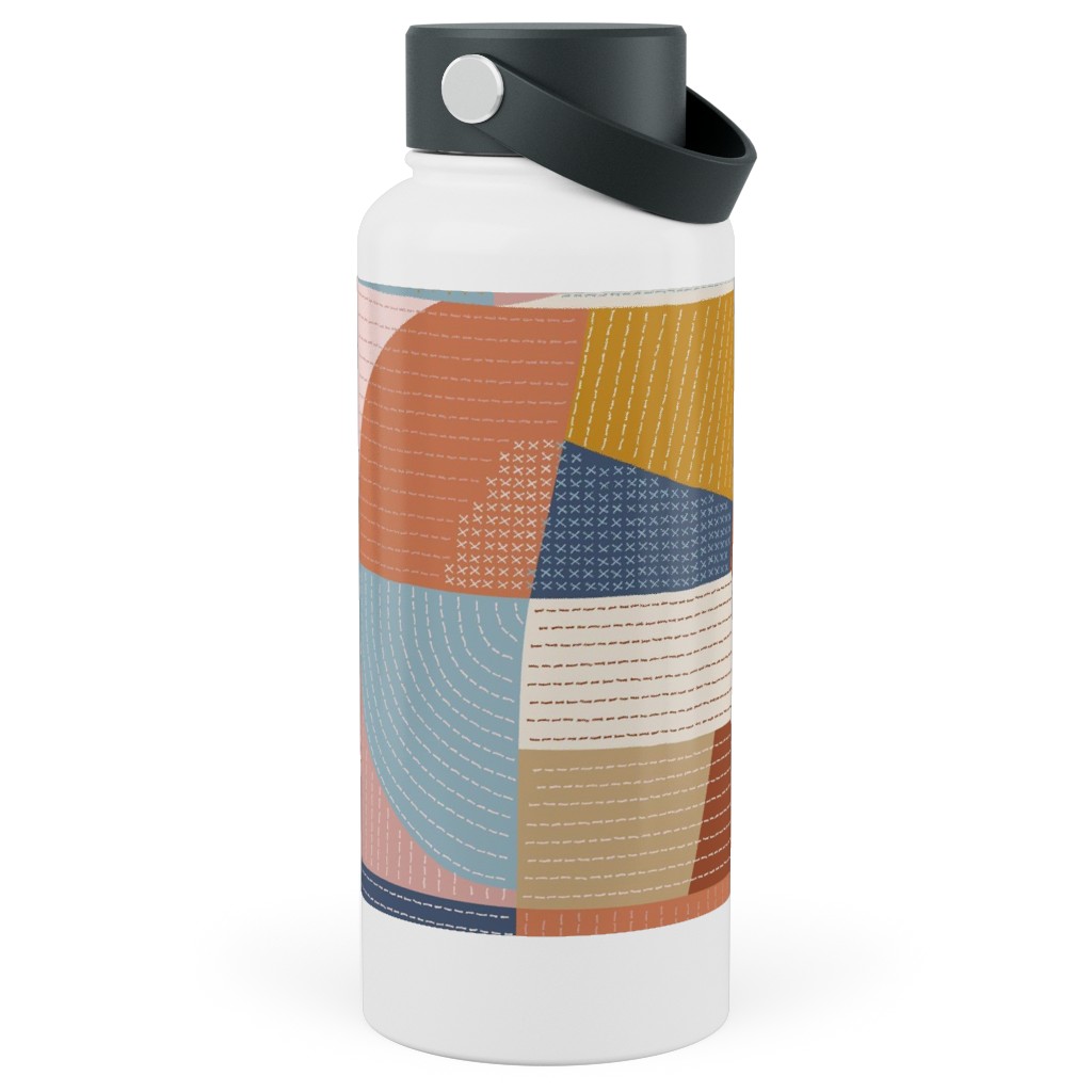 Modern Patchwork - Multi Stainless Steel Wide Mouth Water Bottle, 30oz, Wide Mouth, Multicolor